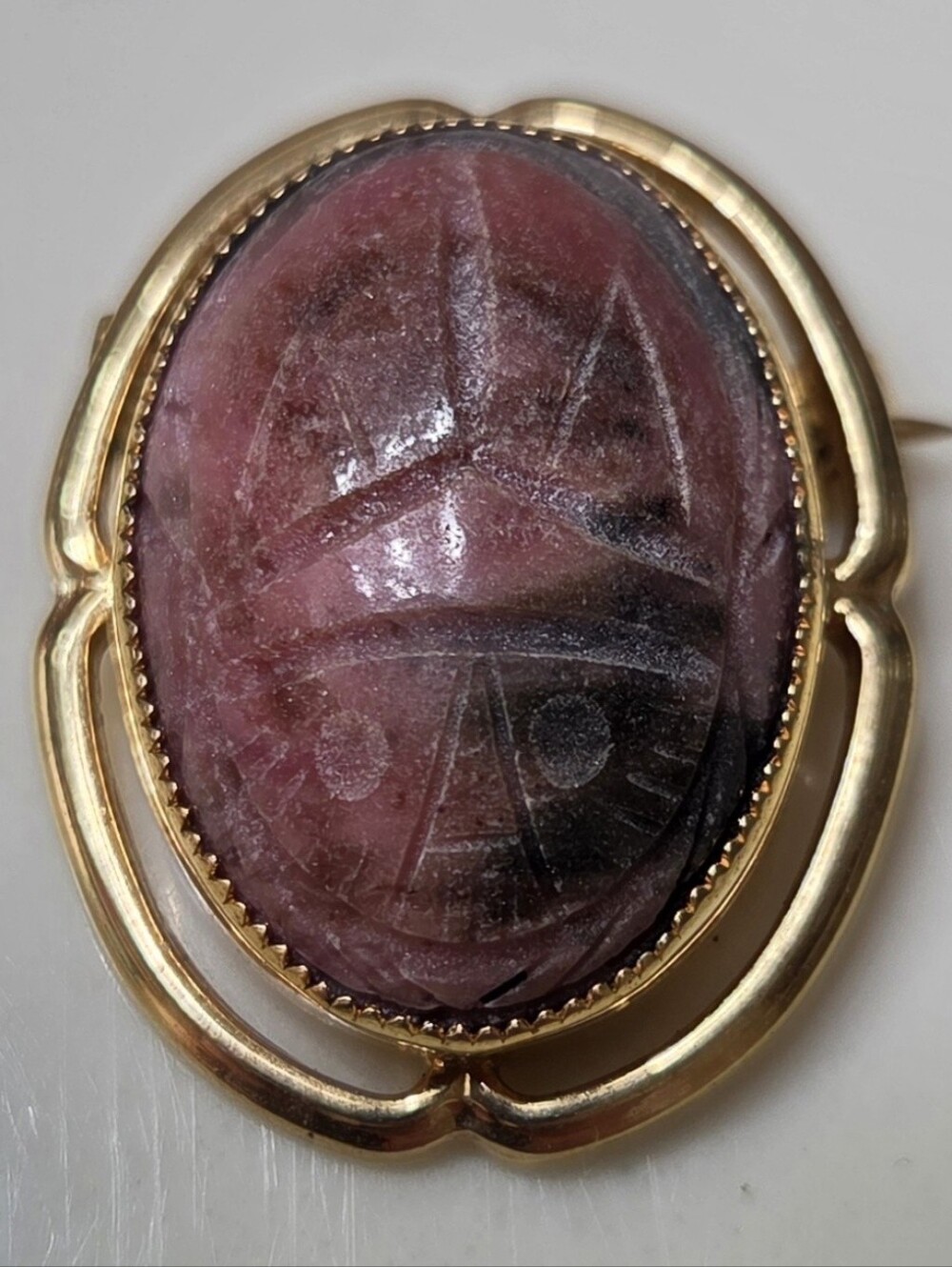 Gold-Tone Oval Pink Stone Brooch
